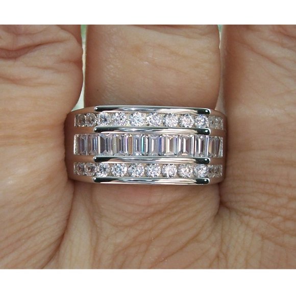 925 STERLING SILVER Men's Channel Set Cubic Zirconia Band Ring - Picture 12 of 16